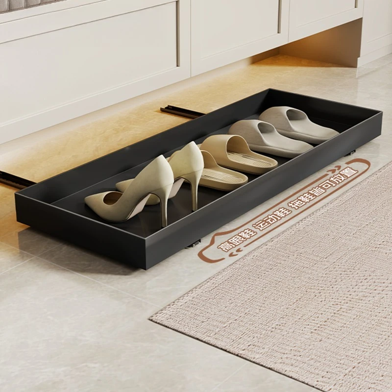 Toe Kick Pull Out Shoe Tray, Under Cabinet Sliding Shoe Organizer, Hidden Shoe Changing Tray for Entryway Hallway