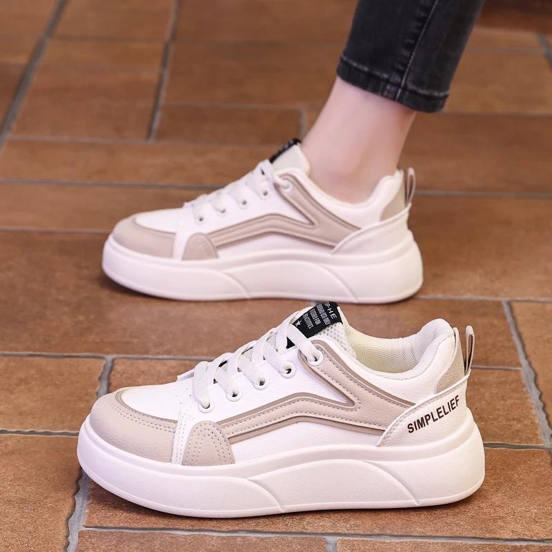 New Chunky Women Sneakers Soft Thick Sole All-Match Leather Casual White Ladies Shoes Trainer Platform Tennis Sport Shoes Girls