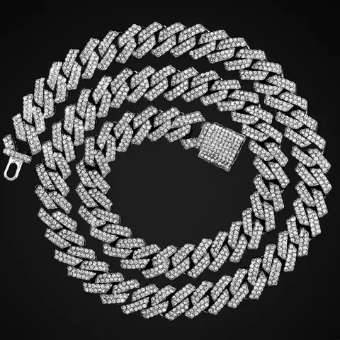 20-Inch Double-Drain Cuban Chain Unisex Ice-Frozen Edition Sparkling Diamond-Shaped Hip-Hop Style Cuban Necklace Jewelry