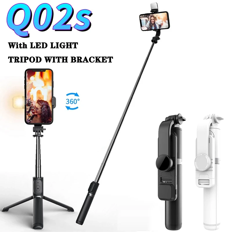 Q02S Bluetooth Wireless Selfie Stick 145cm Mini Tripod Extendable Monopod with fill light Remote shutter For Ios Android phone