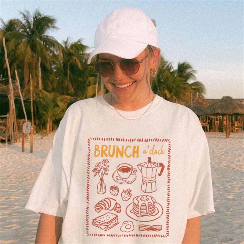 

Brunch O'clock Trendy Short Sleeve Printed Clothing T-Shirt Basic Women's Cute Regular Versatile Summer Fashion Women's T-Shirt