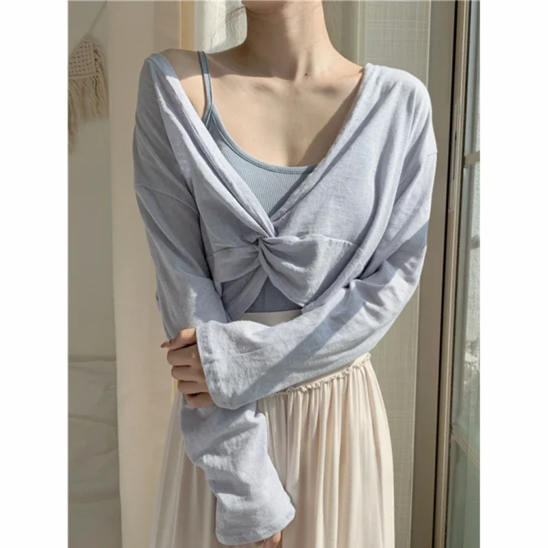 

2024 New Patchwork Ruched T-Shirt for Female Square Collar Long Sleeve High Waist Slimming Cropped Women's T Shirt Spring Tide