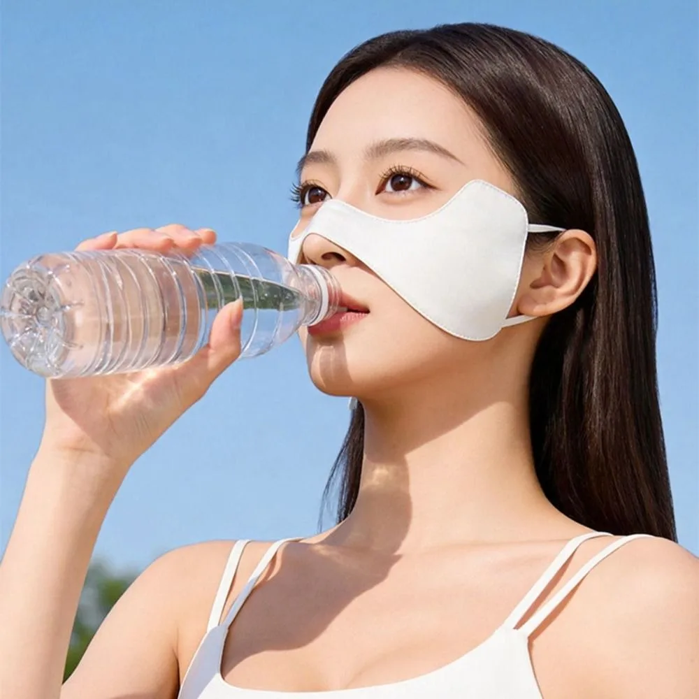 

Adjustable Summer Silk Sunscreen Mask Breathable Solid Color Face Cover Sunscreen Veil Thin Face Gini Mask Women/Girls