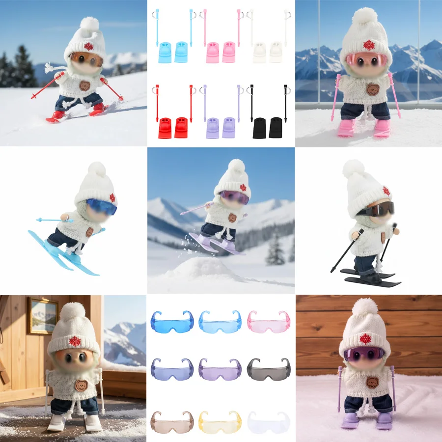 For 17cm Doll For Labubu Sledge Ski Goggles Sports Protective Eyewear for Winter Outdoor Activities Snow Skiing And Snowboarding