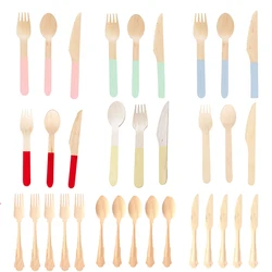 Party Disposable Wooden Cutlery Fork/Spoon/Cutters Knives Party Supplies Kitchen Utensil Birthday Dessert Tableware Packing 16cm