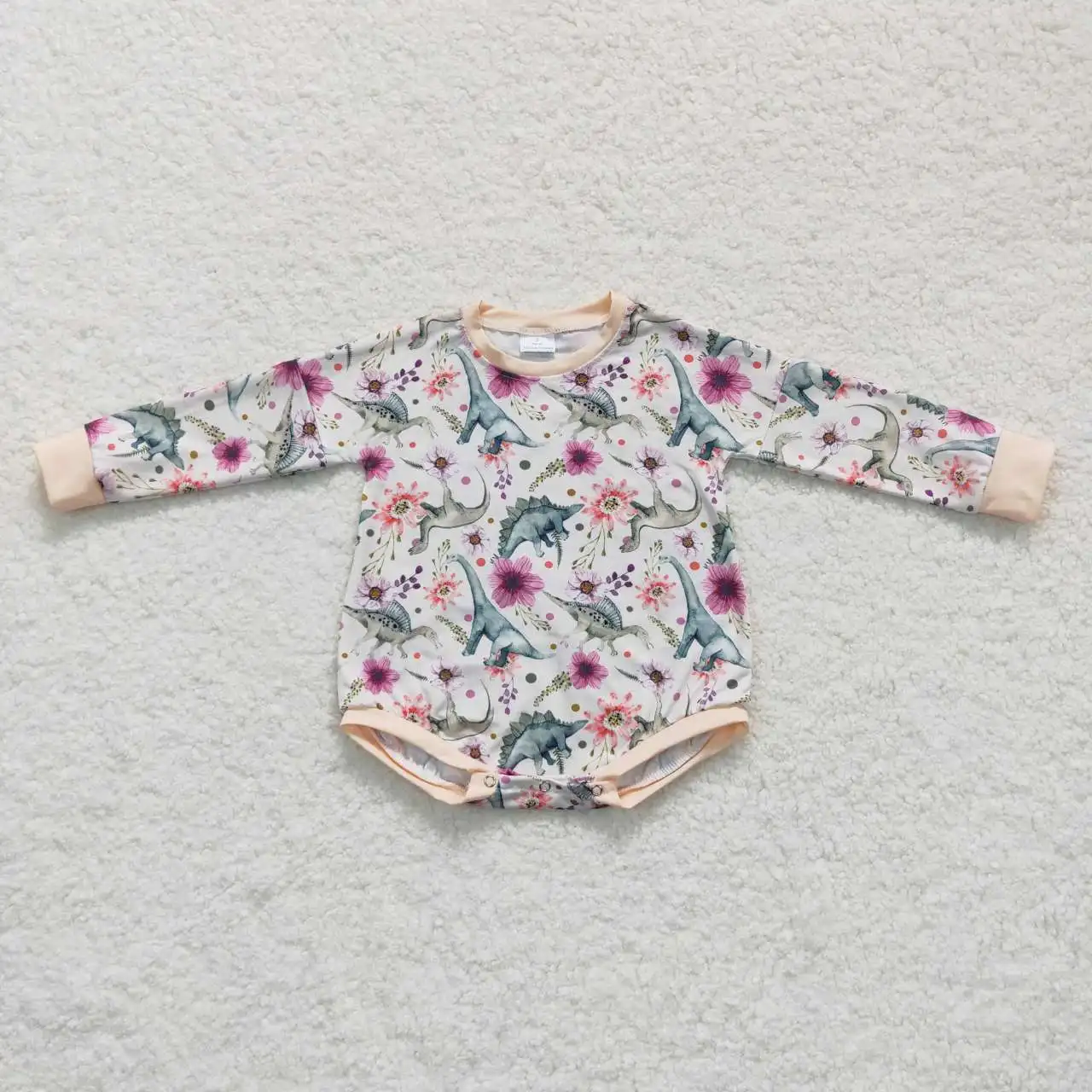 LR0436 Baby Clothes Long Sleeve Dinosaur Print Milk Silk Kids Romper From 0-3M To 3T