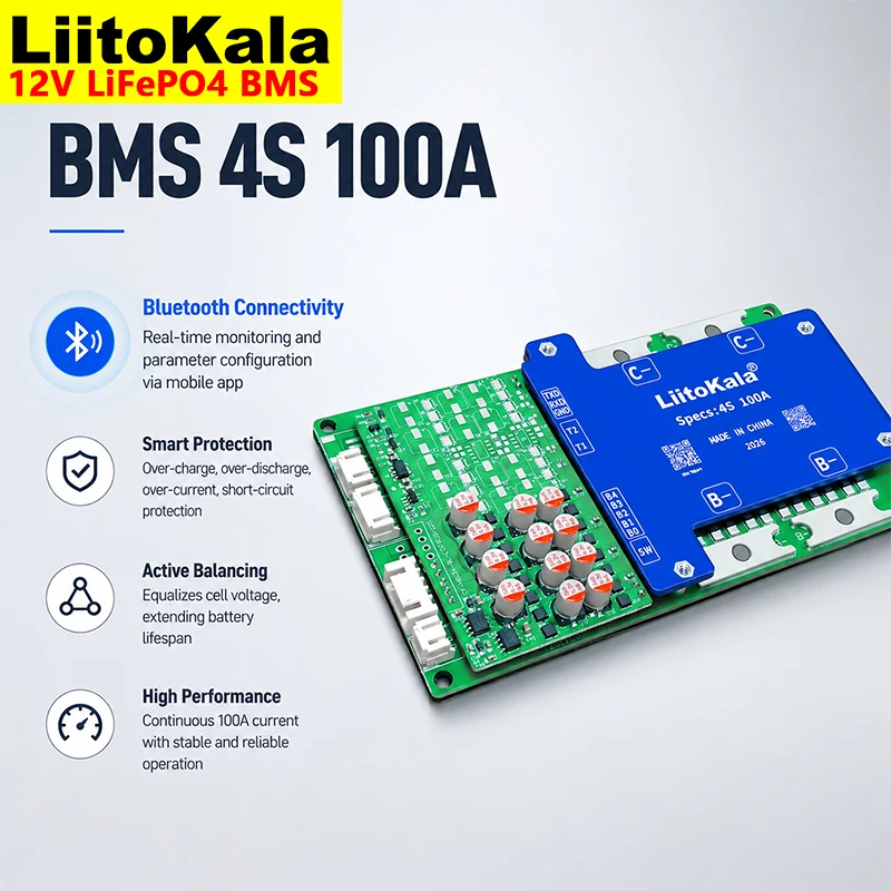 LiitoKala 4S 100A/200A 12V  Bluetooth BMS Balance Board APP Monitor Overcharge Short Circuit Protection For LiFePO4 Battery Pack