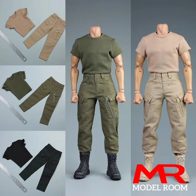 

AFS 1/6 Scale Male Combat Pants T-shirt Casual Trousers with Belt Clothes Model Fit 12'' Soldier Action Figure Body Dolls