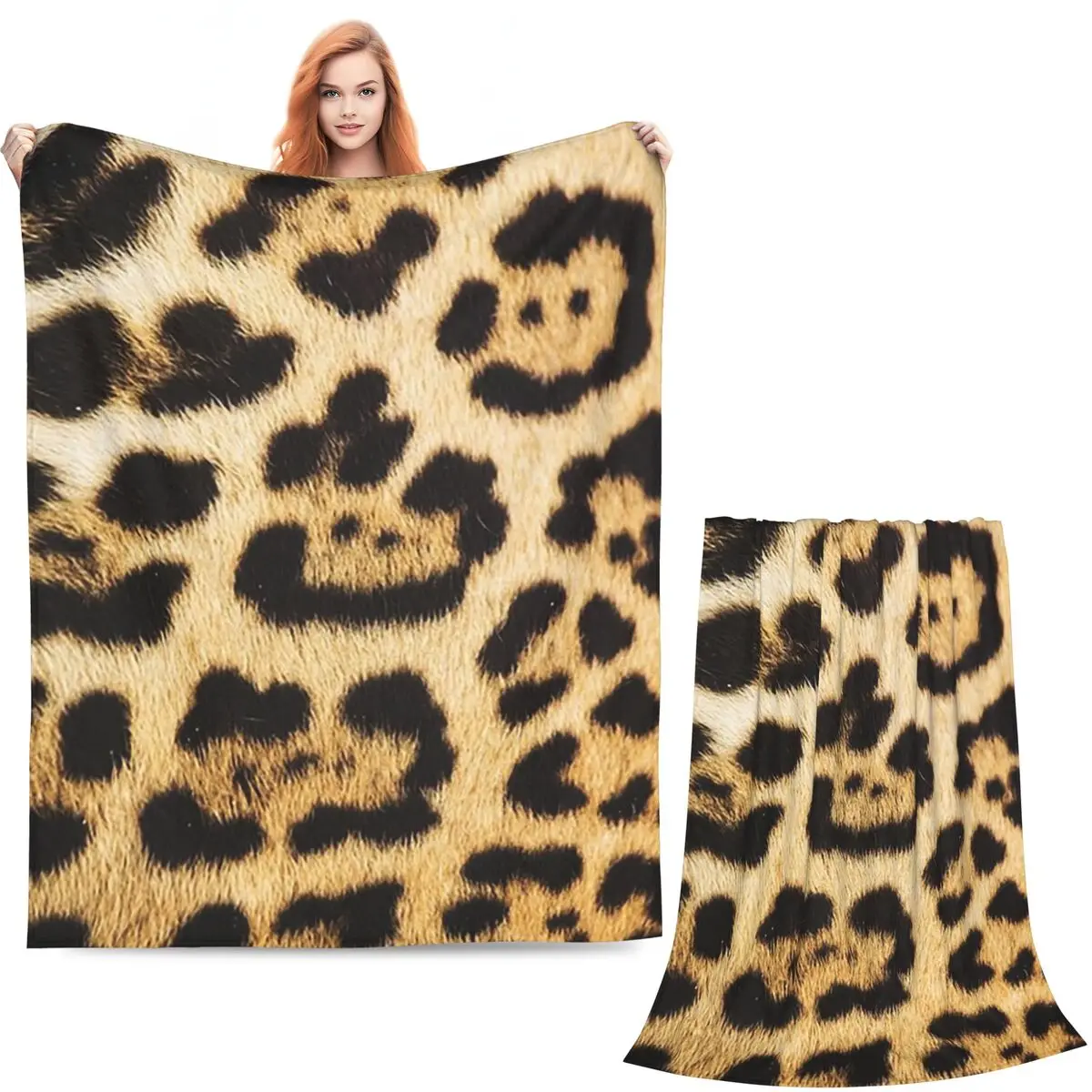 Fluffy Leopard Skin Tropical Wild Animal (4) Blankets Soft Warm Flannel Throw Blanket Plush for Bed Picnic Travel Home Couch