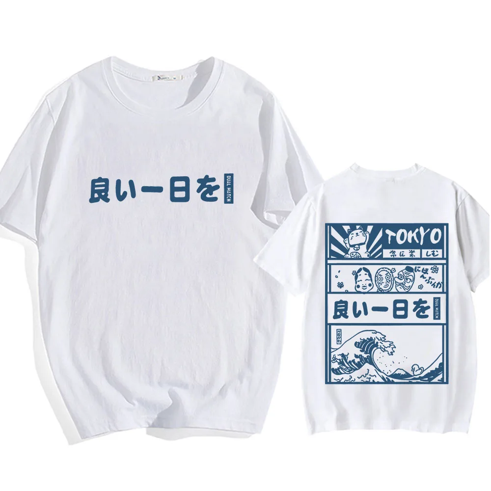 Japanese Kanji Cartoon Great Wave Tokyo Tshirt Men Hip Hop Streetwear T-Shirt Harajuku Cotton Short Sleeve Tees Summer Camisetas