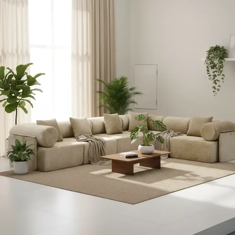 Modular Compressed Chesterfield Corner Shape Sofa Set Customizable Shape Vacuum-Packed 1-Min Rebound Non-Slip Stable Fabric