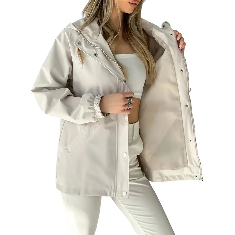 

ABJO-Женская водонепроницаемая куртка-дождевик на молнии с длинными рукавами и длинными рукавами, плащи, ветровка, дорожная куртка