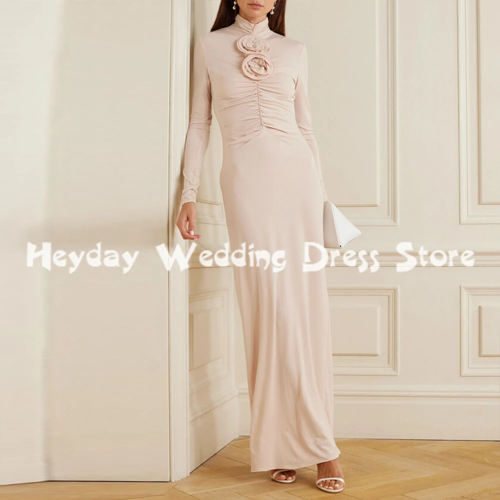 

Heyday Women's Customized Pleats High-neck Straight Evening Dresses With Long Sleeves Floor-Length Formal Elegant Dresses 2025