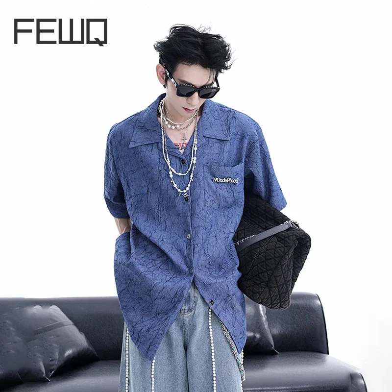 FEWQ Shirts Men's 2024 New Summer Casual Solid Color Niche Design Senior Sense Shoulder Pad Short Sleeve Fashion Trend 24X9086