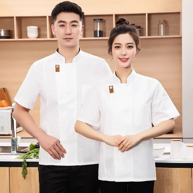 LOGOTIPO Catering Chef Roupas de Trabalho Masculino de Manga Curta Jaqueta de Chef de Verão Hotel Restaurante Cantina Assar Pastelaria Roupas de Cozinha