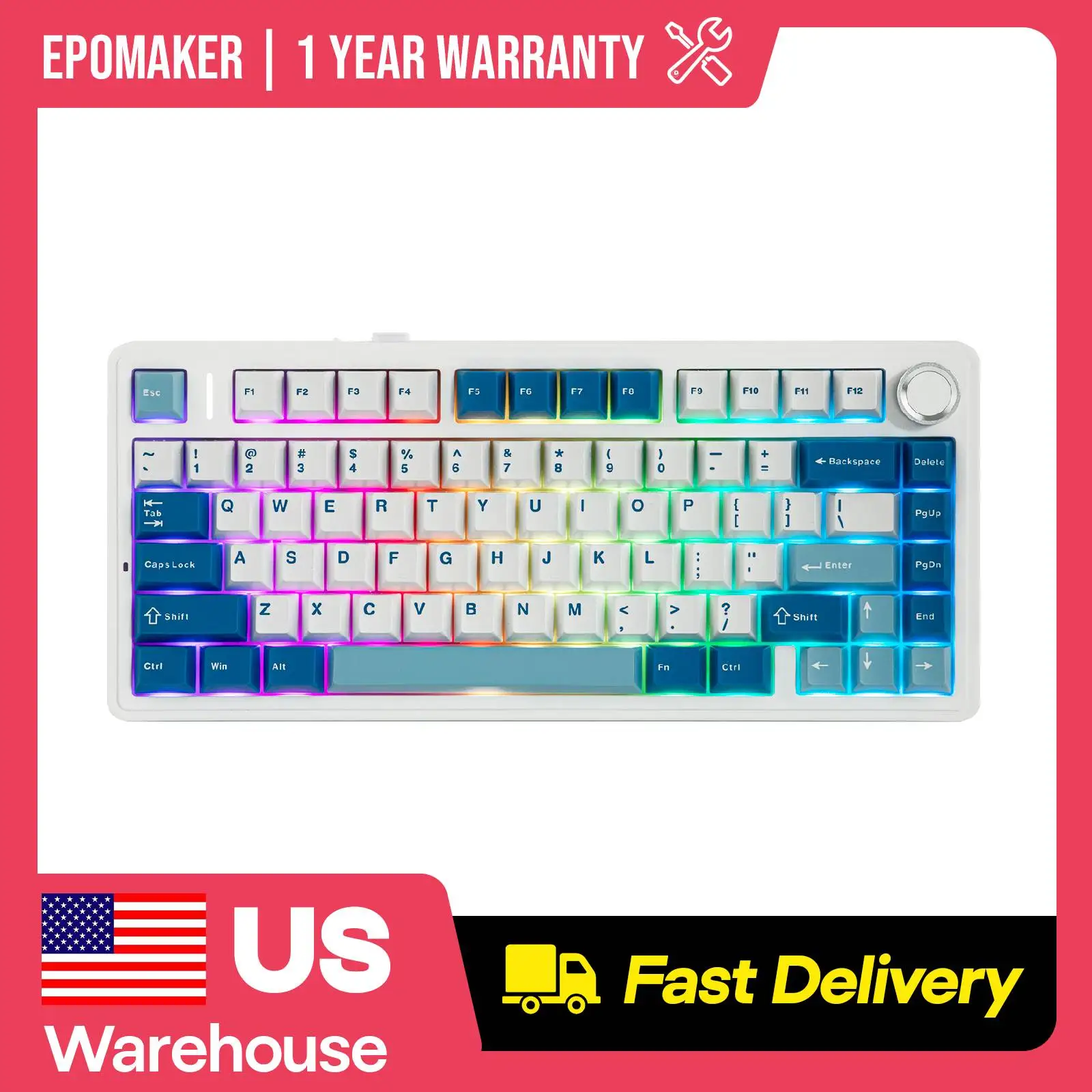 EPOMAKER x AULA F75 Ultra 75% ANSI US QWERTY Layout Hot-Swap Gasket Tri-mode Wireless Mechanical Keyboard with 10000mAh Battery
