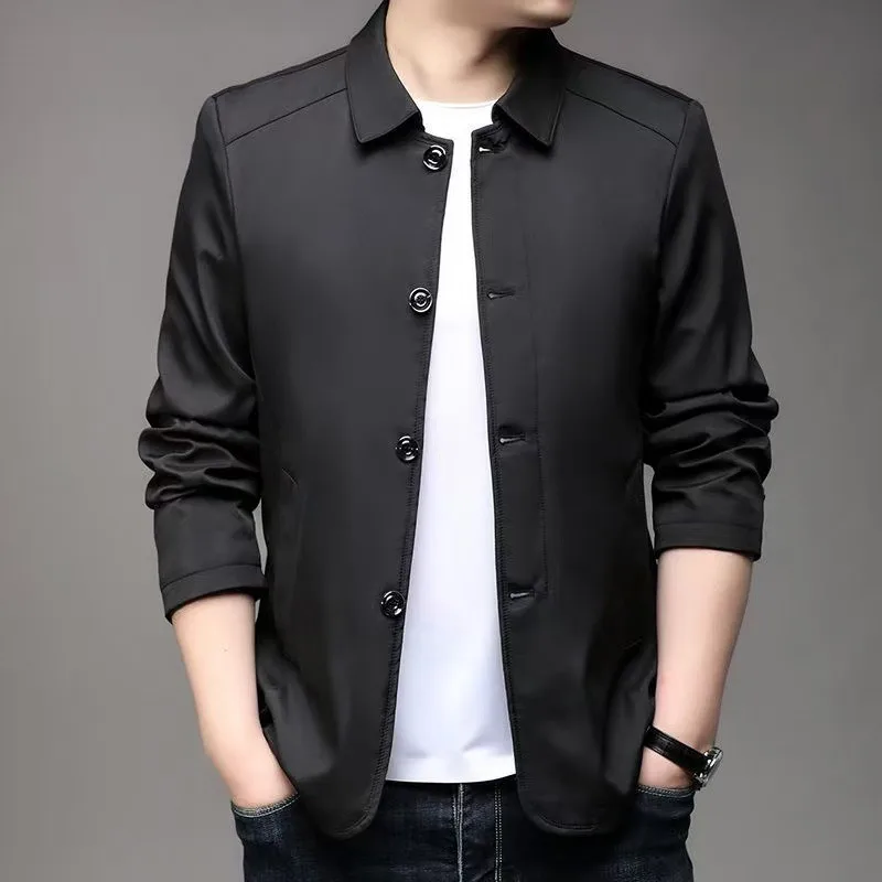 Men Turn Down Collar Button Up Jacket Pocket Loose Business Casual Outerwear Coat