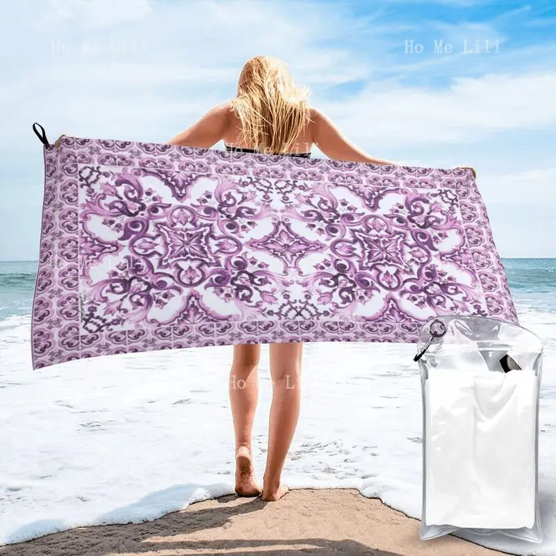 Blu Mediterráneo Arte Italiano Con Estampado Majolica Púrpura Telo Mare Blanco Puro A Azul Intenso Toalla de Playa Toalla de Secado rápido