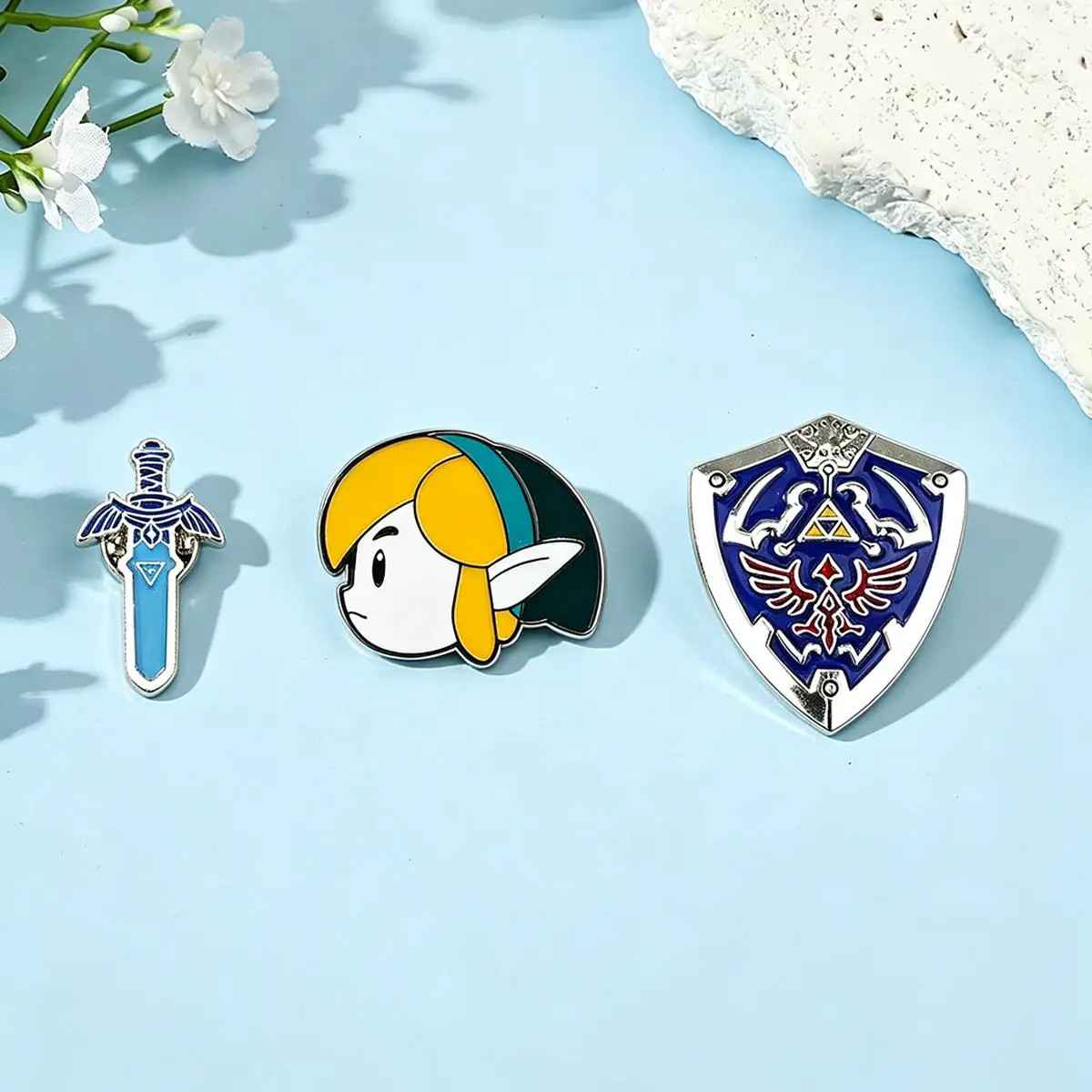3Pcs/Set Game Master Sword Hylian Shield Enamel Brooch Cartoon Character Link Lapel Metal Badge Cosplay Jewelry Accessories Gift view 4