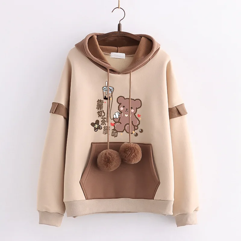 Student Kawaii Hoodies Color Matching Loose Gothic Trend Lolita Jumper Japanese Autumn Winter New Hooded Pullover for Teen Girls