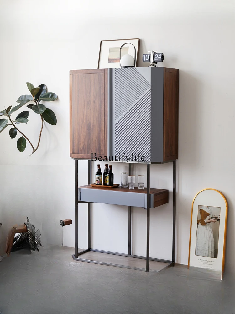 

Solid Wood Wall Iron Display Cabinet with Light Black Walnut Solid Wood Light Luxury Storage Cabinet