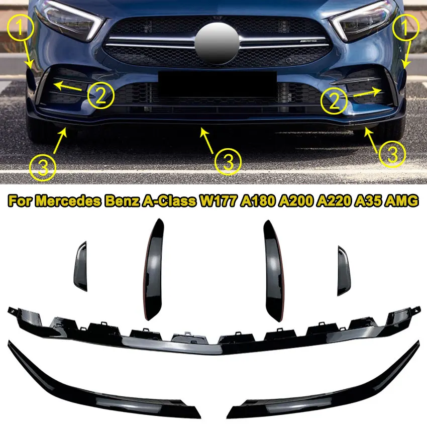 3Pcs Car Front Wind Blade Spoiler Kit Exterior Guard Modification For Mercedes Benz A-Class W177 A180 A200 A220 A35 AMG 2018+