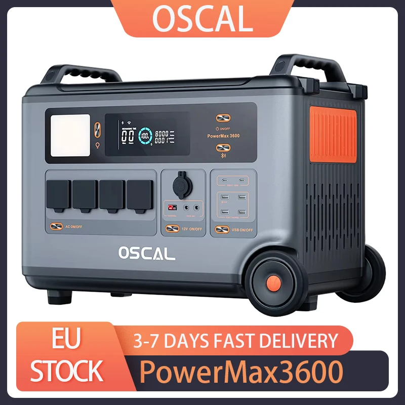 Oscal PowerMax 3600 Rugged Power Station, 3600Wh to 57600Wh LiFePO4 Battery, 14 Outlets, 5 LED Light Modes, Morse Code Signal