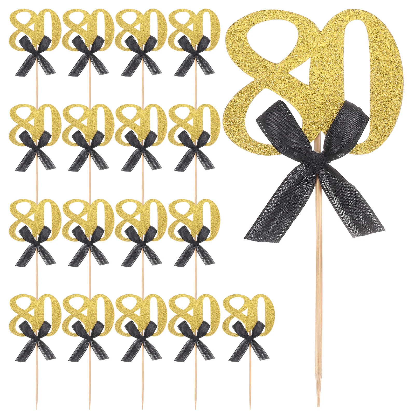 

20pcs Birthday Cake Decoration Creative Bow Tie Topper Party Ornament Number 80 Cake Insert Festive cheerful personal cake