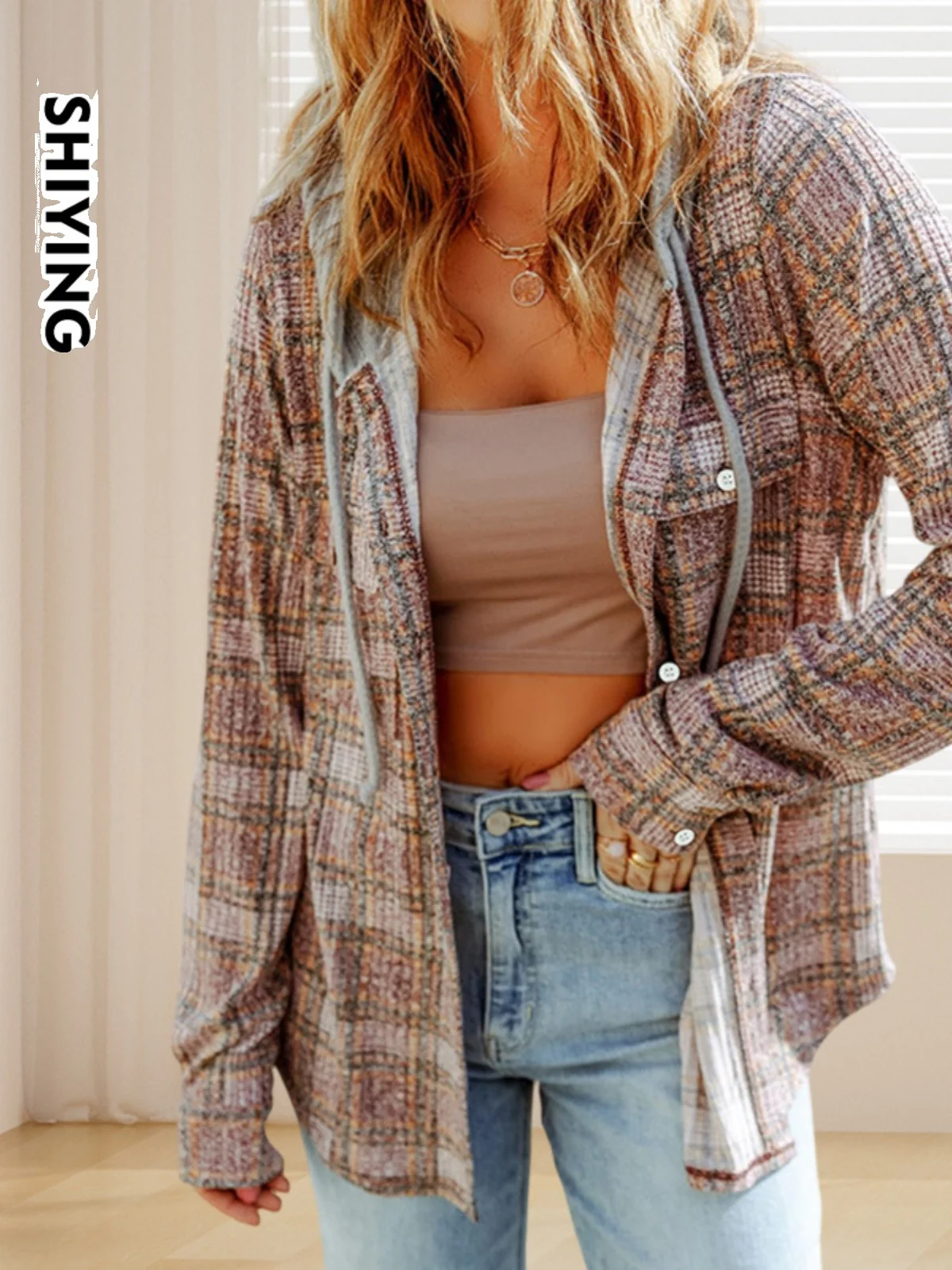 

Осенне-зимнее повседневное шерстяное пальто с цветочным принтом, свободного кроя, с длинными рукавами, из полиэстера, женская рубашка с капюшоном, стандартной длины