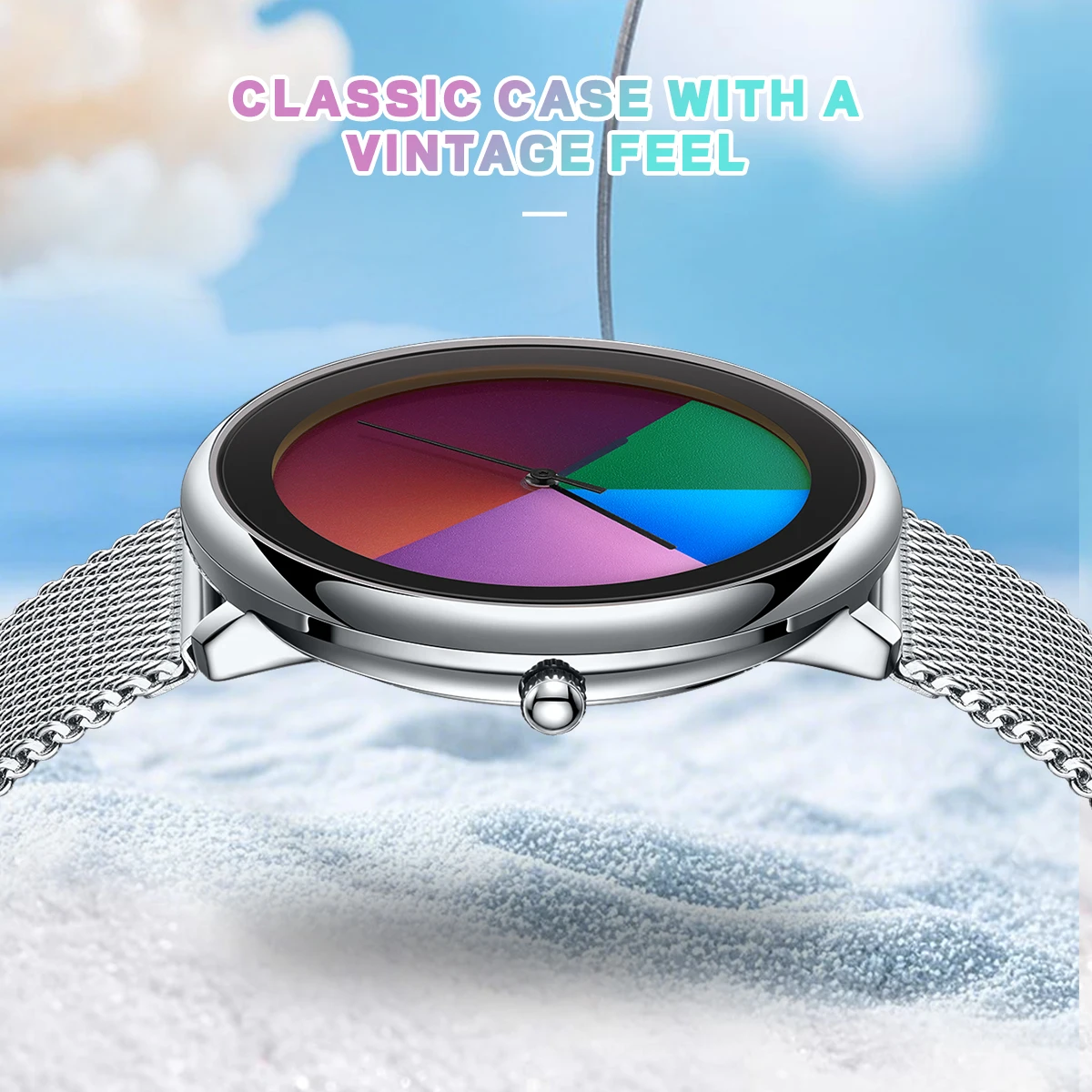 LIGE 2026 Unique Woman Watches Fashion Changing Color Dial Striped Woman Watch Casual Mesh Waterproof Quartz Women's Wristwatch