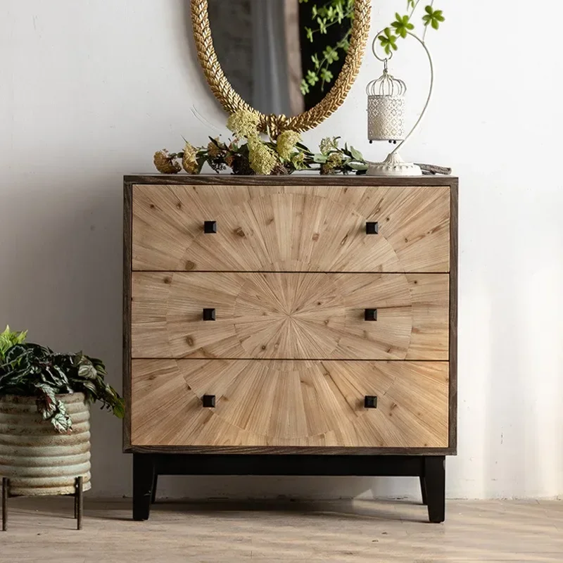 American retro log color chest storage bedroom chest of drawers