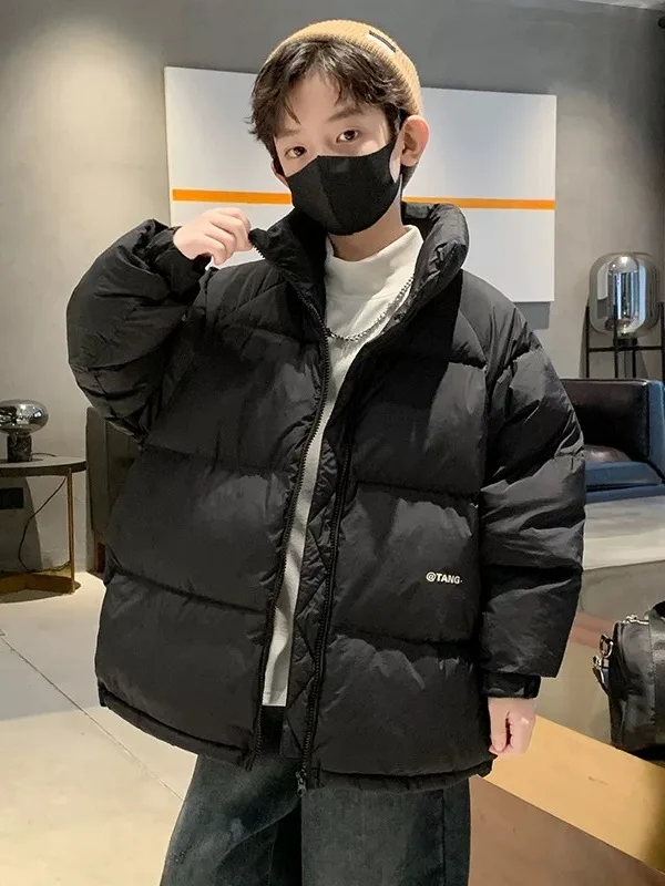 

Thiened Хлопковая тюре для мальчиков, зимняя одежда, молодежная модная верхняя одежда, теплый воротник-стойка, застежка-молния, боковой дизайн