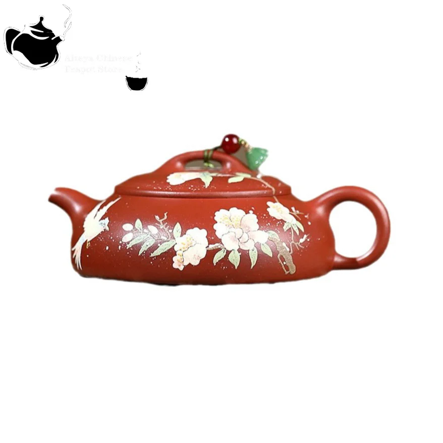 Yixing purple clay teapot, raw ore, big red robe, flowers and birds, dust-free Kung Fu tea set, Chinese teapot, health pot 6