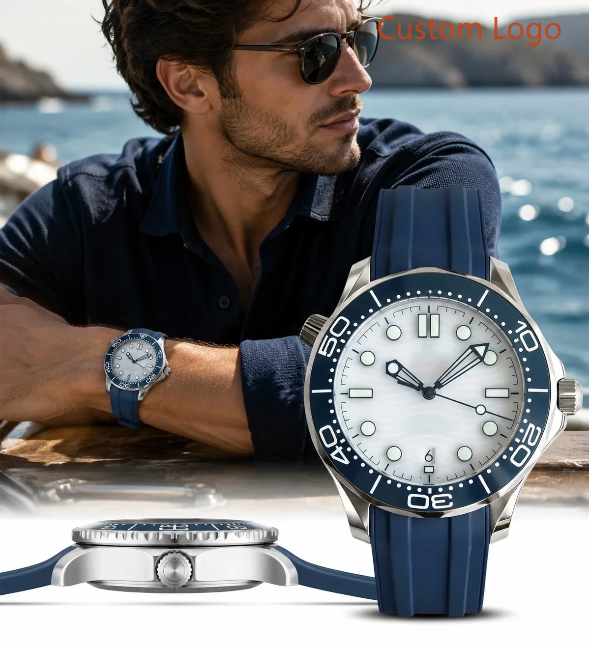 42mm Classic Ocean Diver Mens Wristwatch Polished Stainless Steel Case Bidirectional Countdown Dive Bezel Rubber Band Beach Travel Daily Casual Luxury Men Customized Watches