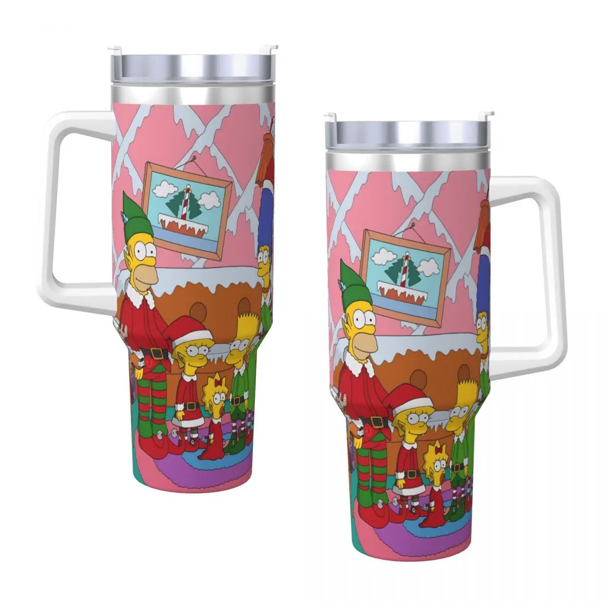 The Simpsons For Christmas Tumbler Cold and Hot Water Bottle Heat Preservation Stainless Steel Thermal Cups Printed Travel Mugs