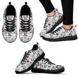 INSTANTARTS Medical Shoes For Female Cartoon Doctor Comfortable Lace Up Sneakers Nurse Medical Fitness Shoes Girls Tennis Shoes