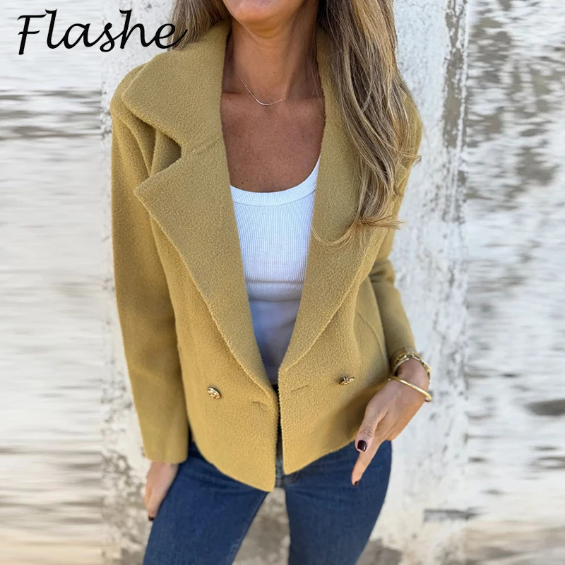 

Casual Cardigan Jacket Lapel Collar Stylish Women's Autumn Winter Coat Outwear Solid Color Button Loose Jacket Women Coats