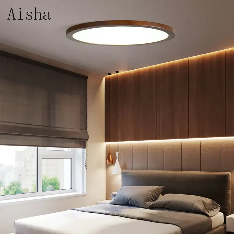 Round Ultra-thin Walnut Ceiling Lamp LED Bedroom Ceiling Light for Home Simple Living Room Dining Room Study Corridor Lighting