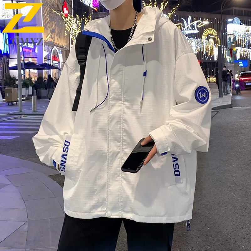

COMXZ Men Windbreaker Jacket High Quality Trendy Autumn Travel Camping Loose Hiking Jackets Breathable Walking Fishing Outerwear