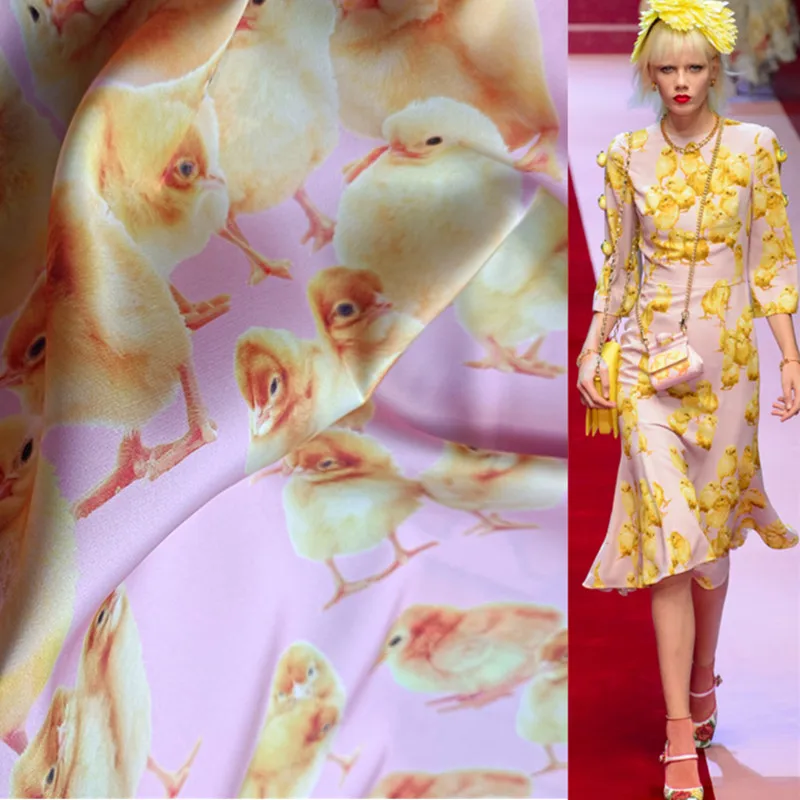 

Polyester stretch fabric dress custom digital printing chick pattern DIY clothes shirt sewing bedding cloth