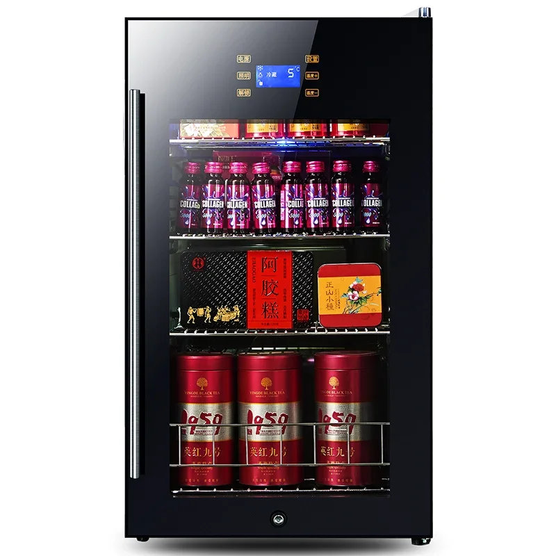 Cold Storage Refrigerator 95L Wine Refrigerators Transparent Glass Door Tea Drinks Freezers -5to10 Degrees C Food Sample Cabinet