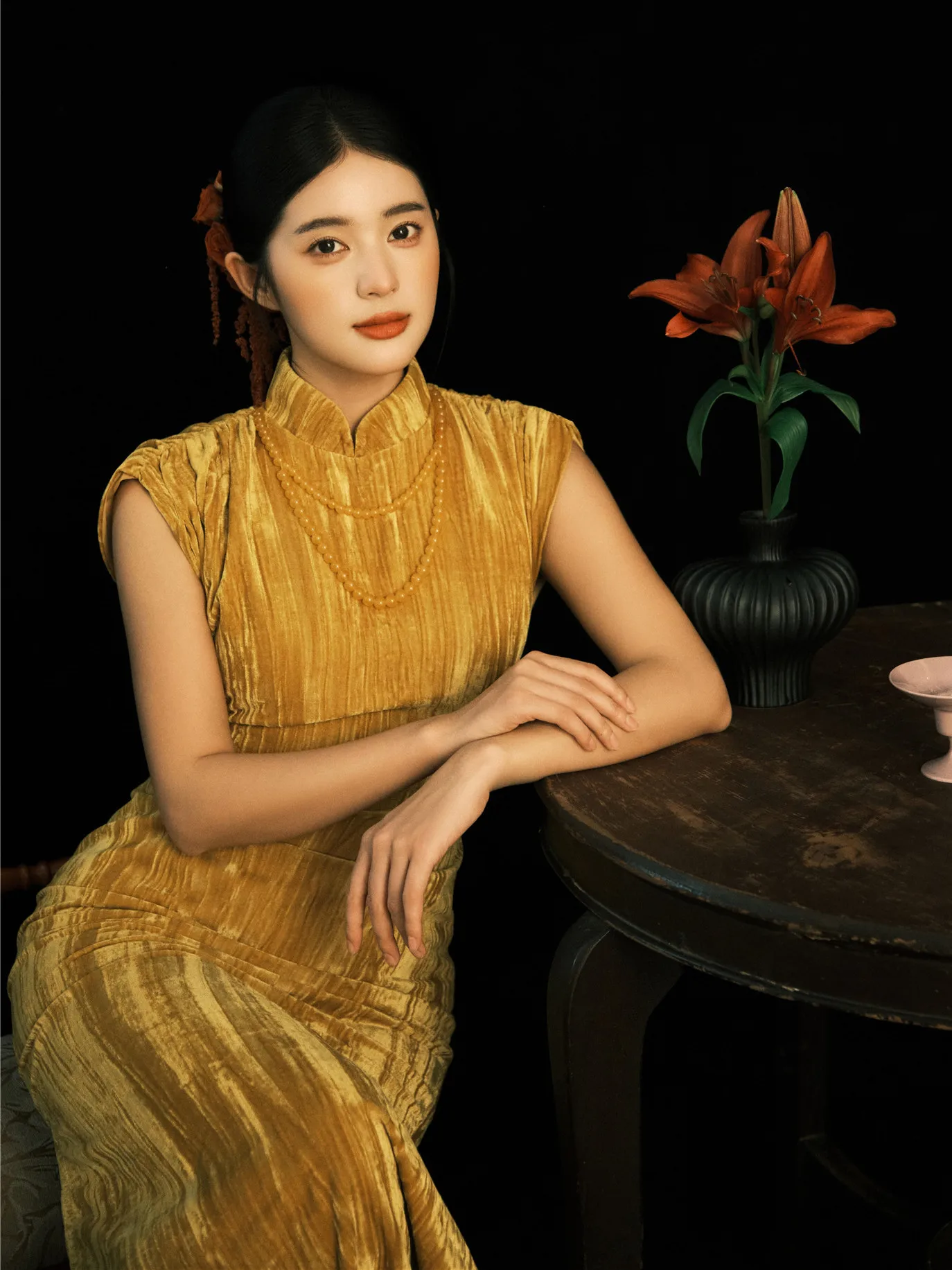 

Ele Yellow Velvet Women's Photoaphy Costume Studio Photoaphy Traditional Chinese Sle High Texture Sensation