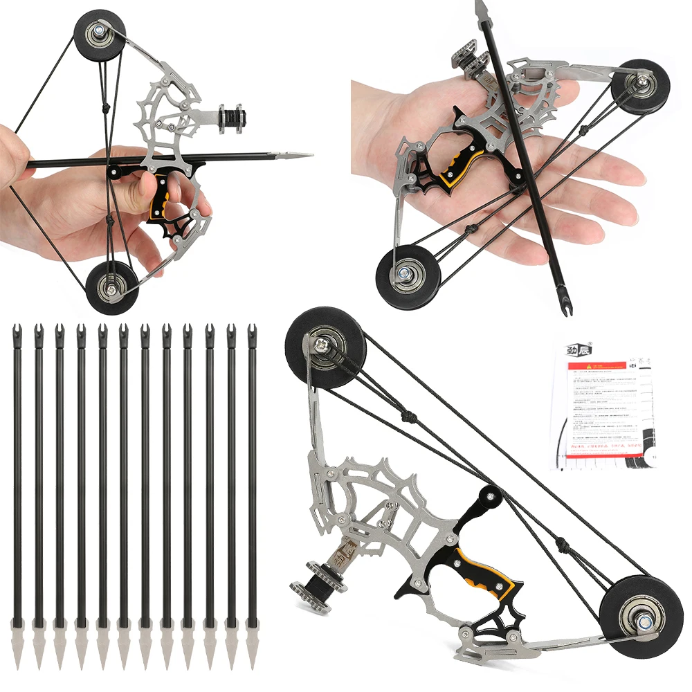 12 Lbs MINI Bow Archery Compound Bow Stainless Steel Pulley Bow Plastic Arrow Shaft Adults Teen Shooting Target Training Kit