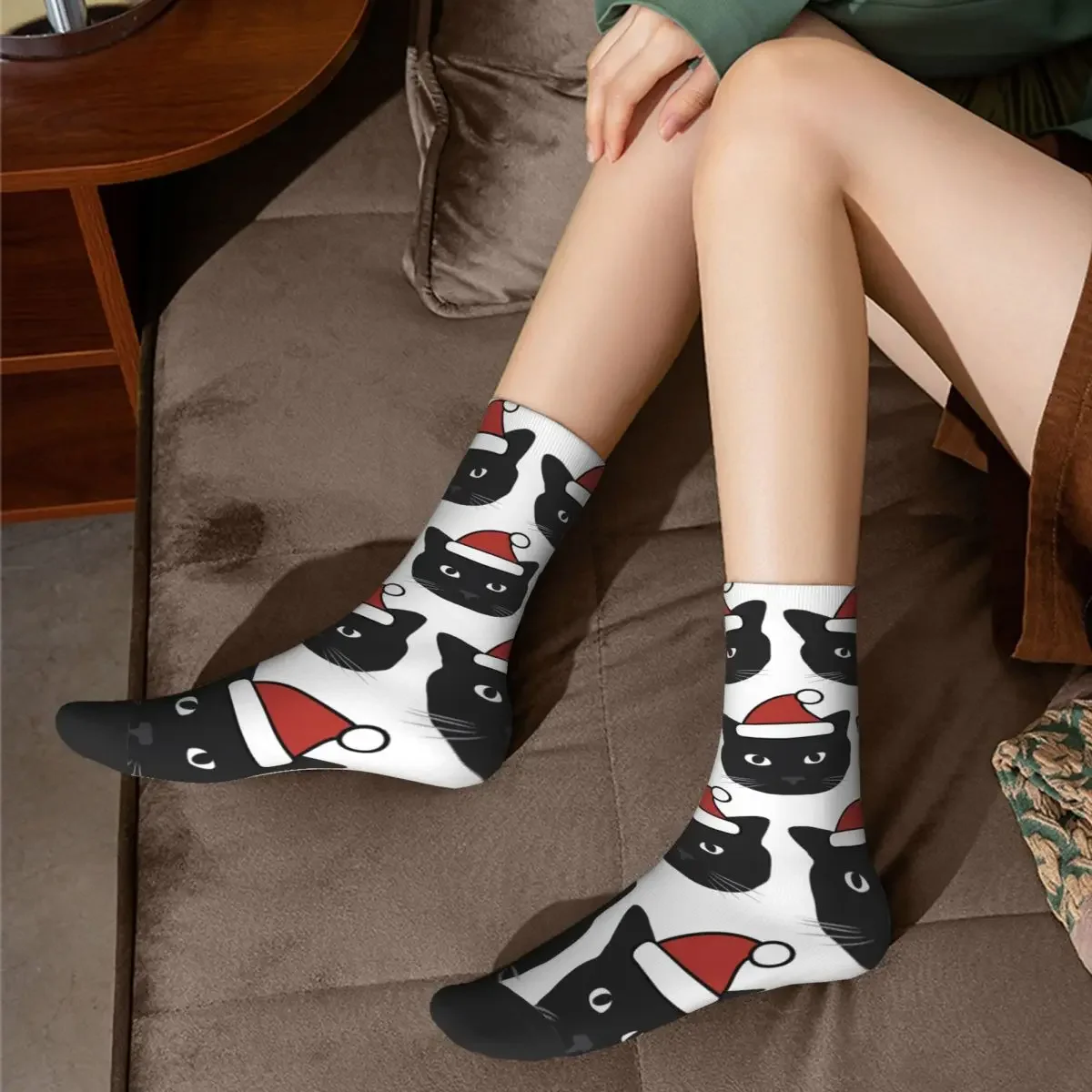 Calcetines largos de gato negro de Navidad, medias absorbentes de sudor Harajuku para todas las estaciones, accesorios para regalos Unisex