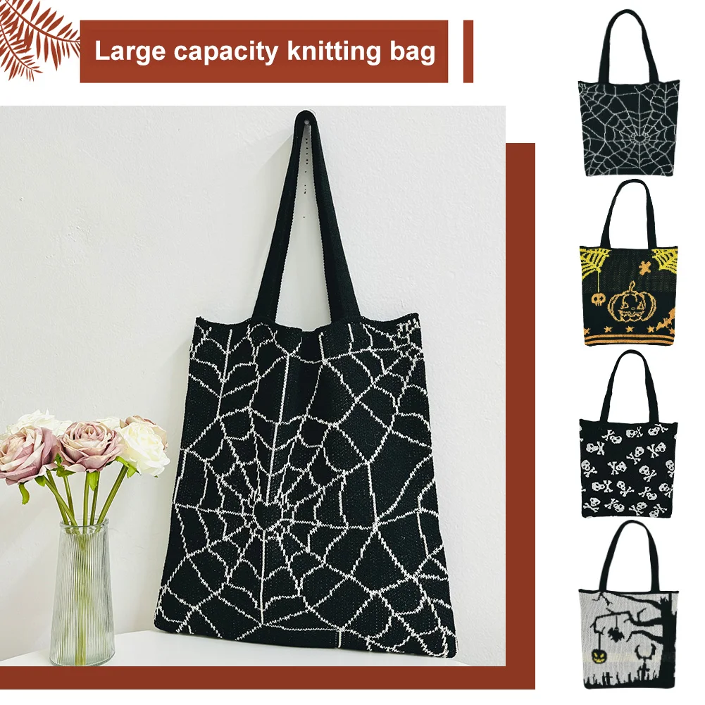 

Halloween Crochet Tote Bag Large Capacity Handbag Underarm Bag Grocery Bag Shopping Bag
