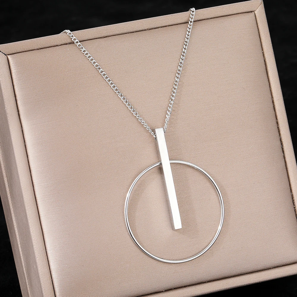 Stainless Steel Necklaces Minimalist Circle Sticks Pendants Popular Street Girl Choker Clavicle Chain Necklace For Women Jewelry