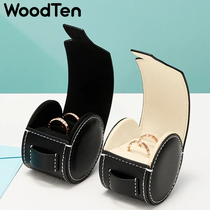 

WoodTen PU Leather Ring Bag Exquisite Jewelry Organizer Bag Storage Mini Ring Bag Ring Box Portable Travel Jewelry Storage Box