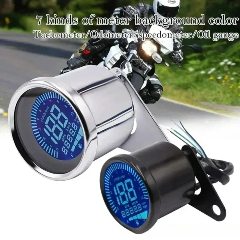 Universeller digitaler Motorrad-Tachometer, Kilometerzähler, Drehzahlmesser, wasserdichter Kraftstoffmesser, LED-Anzeige mit Hintergrundbeleuchtung, 12 V
