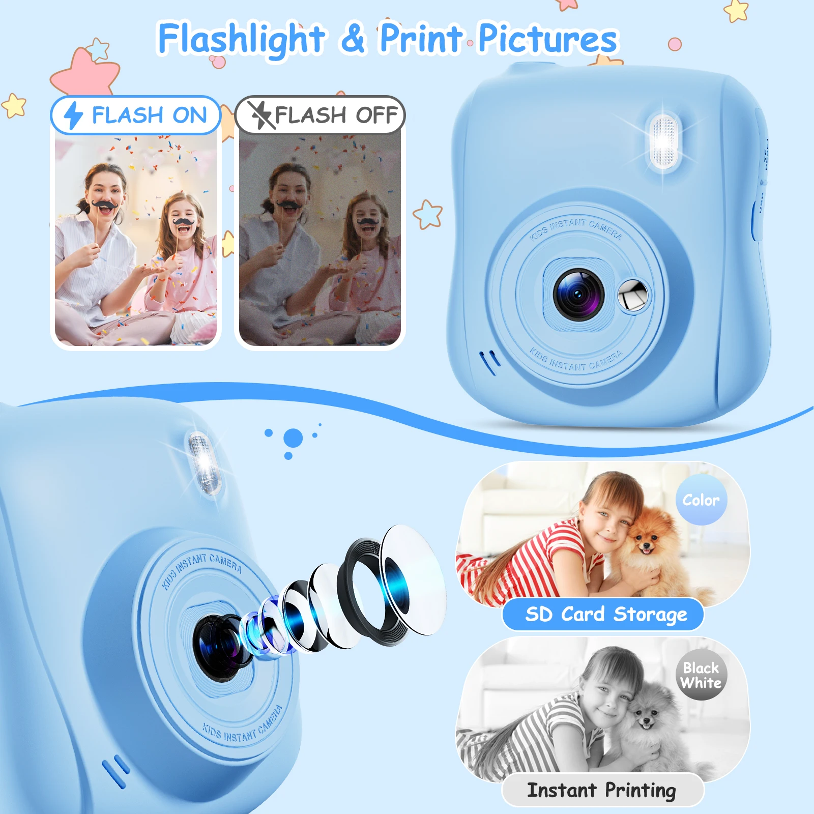 Câmera de impressão instantânea para crianças, câmera digital infantil de 2.0 polegadas, 14mp, 1080p, brinquedo com papel de impressão, presente para meninas e meninos