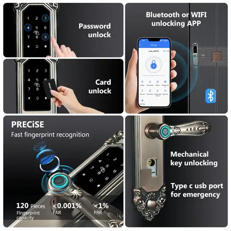 European Style Luxury Smart Lock Waterproof  Fingerprint Password Key Villa Door Lock With Tuya App